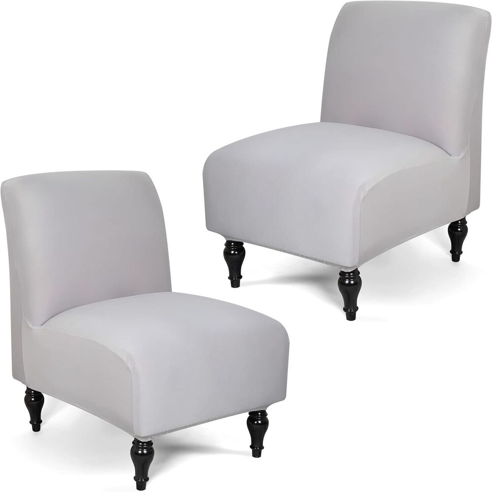 Set of 2, Armless Accent Chair Cover Slipcover Stretch Covers (Light Gray)